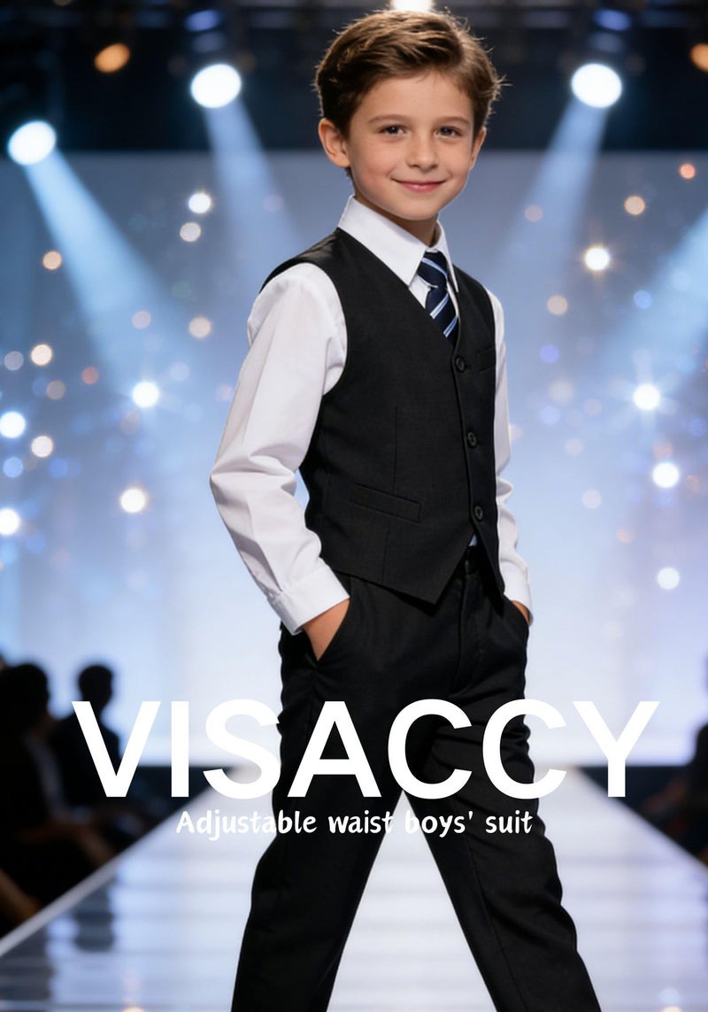 Visaccy Boys Suits Kids Vest and Pants Set Formal Wear Outfit Suit for Wedding Size 8 - Image 4